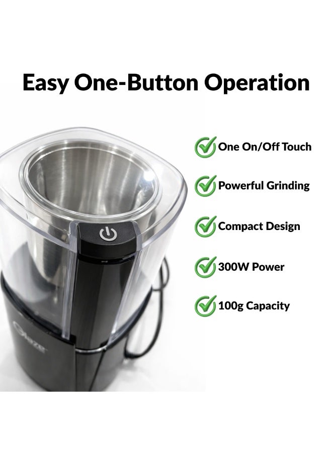 جليز مطحنة قهوة كهربائية 300 واط، سعة 100 غرام، شفرة من الفولاذ المقاوم للصدأ، مطحنة متعددة الأغراض لحبوب القهوة والتوابل - أسود - Image 2